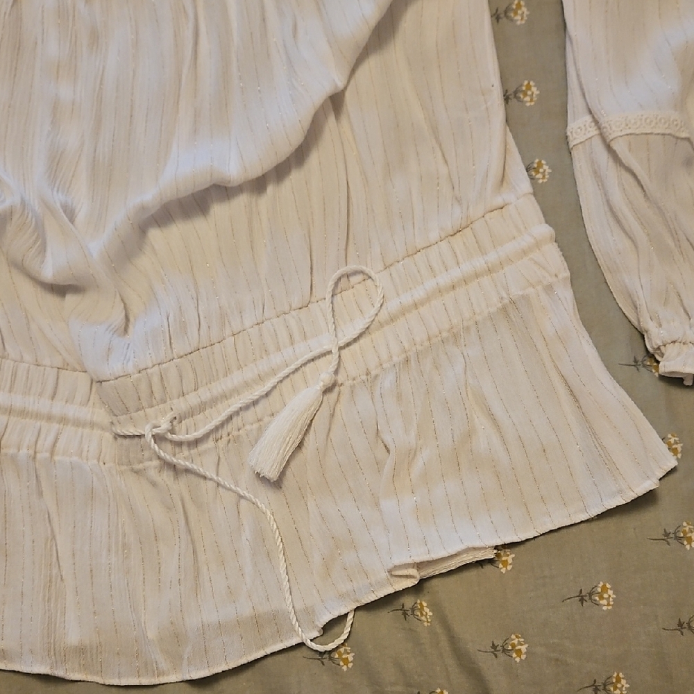 INC International Concepts White Smocked Tie Front Peplum Blouse - Picture 4 of 5